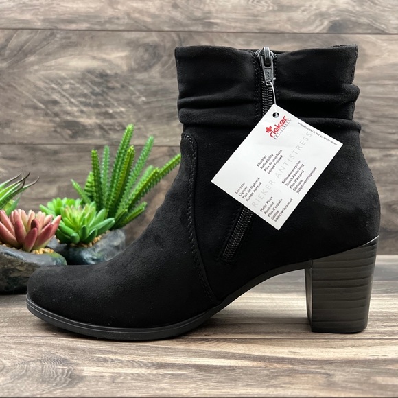 NIB Rieker Ivonne 73 Block Heel Ankle Bootie Boots Black EU 39 US 8 - Picture 5 of 12